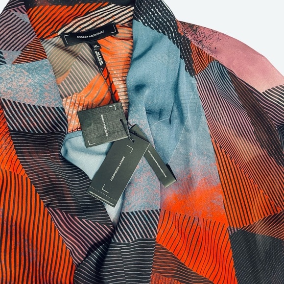 Robert Rodriguez Women's Faux Wrap Shirt Mini Dress Geometric Multicolor XL - Picture 8 of 15